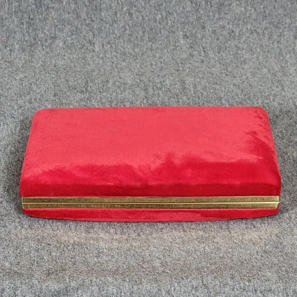 Vintage Mele Jewelry Box Red Velvet Hard Shell Travel Clam Case 7